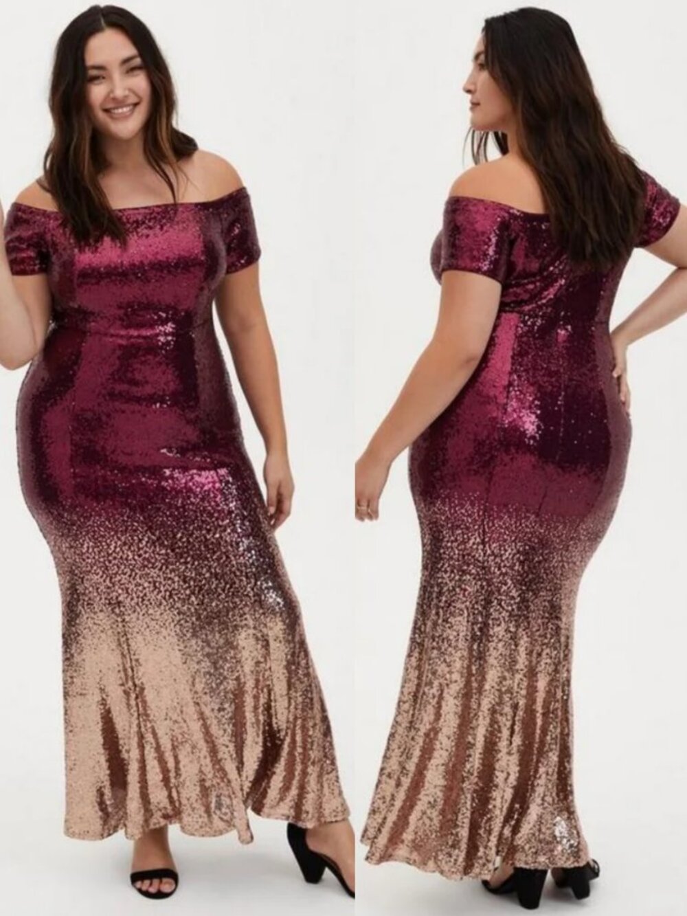 Torrid Special Occasion Burgundy Champagne Ombre Sequin Maxi Gown 26